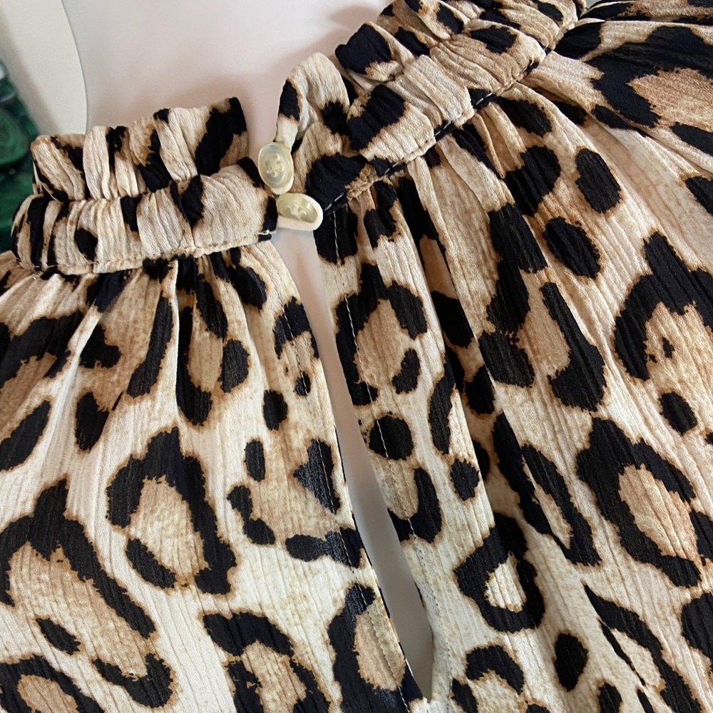 LOFT Leopard Cheetah Print Ruffle Bell Cuff Sleeve Blouse Top Shirt Small S - Picture 9 of 11